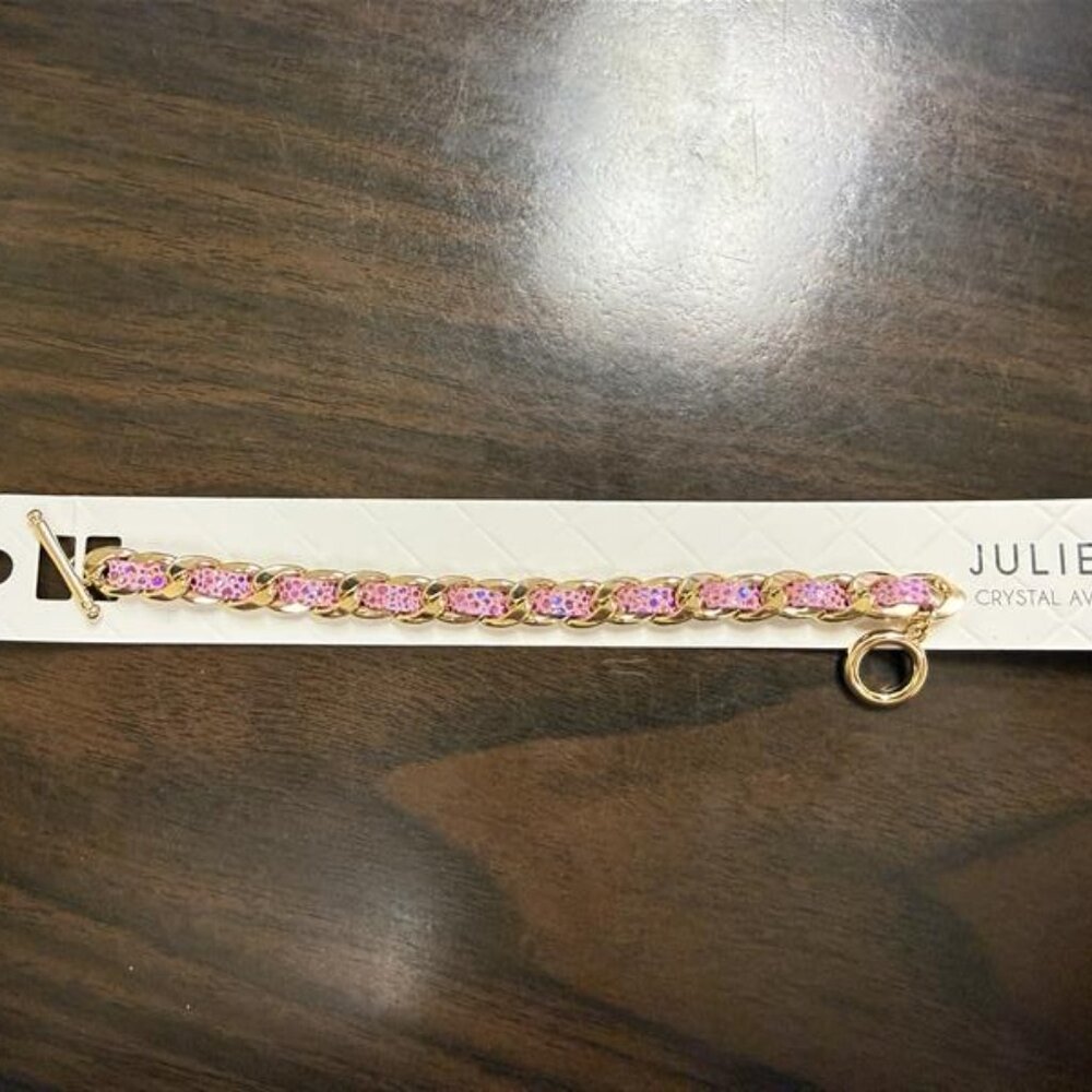 Pink Leather and Chain Bracelet - NEW
